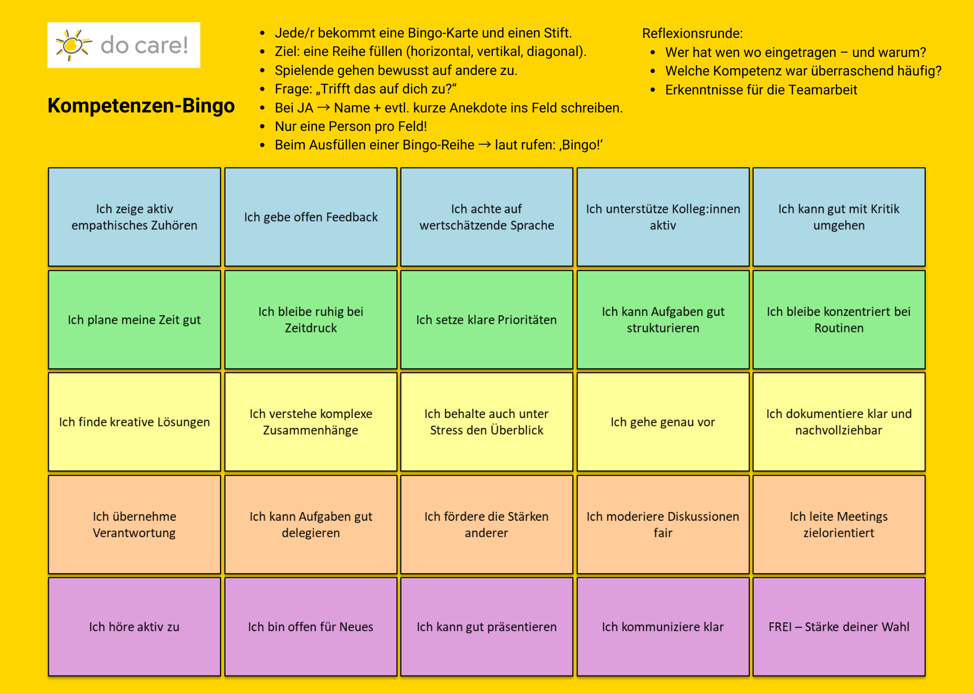 Kompetenzen-Bingo im August